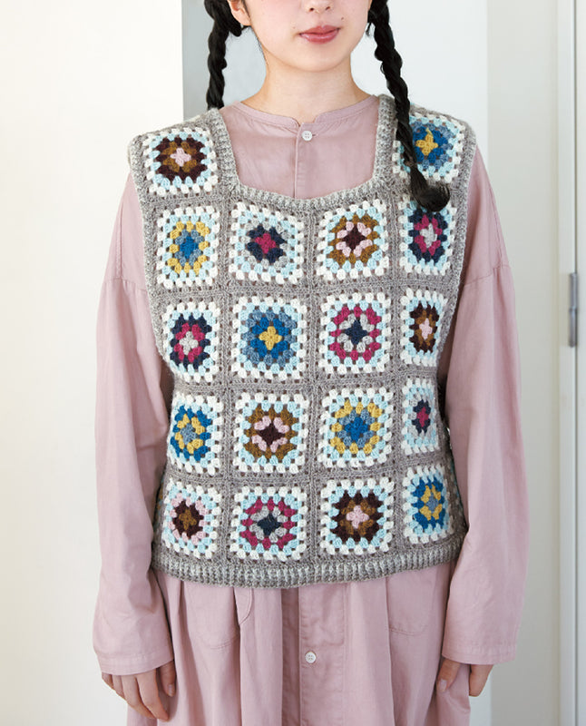 パッチワーク 星形モチーフ ベスト 編み物 |モチーフベスト Design by Lunedi777（泉 玉青）（DLknit0058