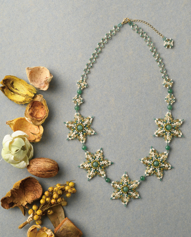 【ビーズキット】アベンチュリンカラーのモザイクモチーフネックレス design安藤潤子/Junko Ando（kit-0080)