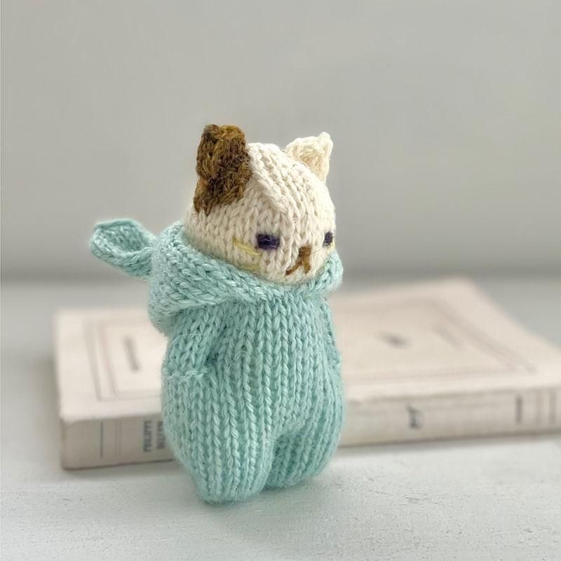 【あみぐるみキット】_《うさぎフードのねこ兄弟（水色）》byツムギコウボウ（kit-0029）