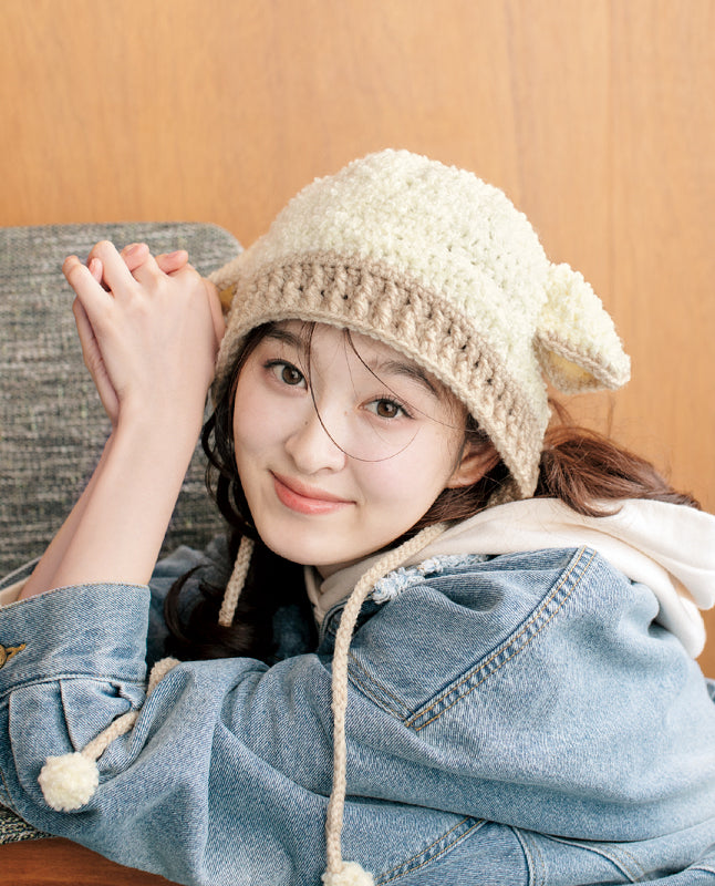 【DL 編み物】ひつじのボンネット Design by ハマナカ企画（DLknit0042）