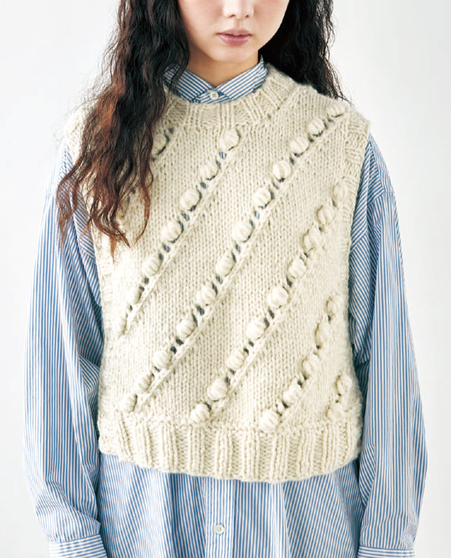 【DL 編み物】玉編みのスラッシュベスト Design by 宇野千尋（DLknit0043）