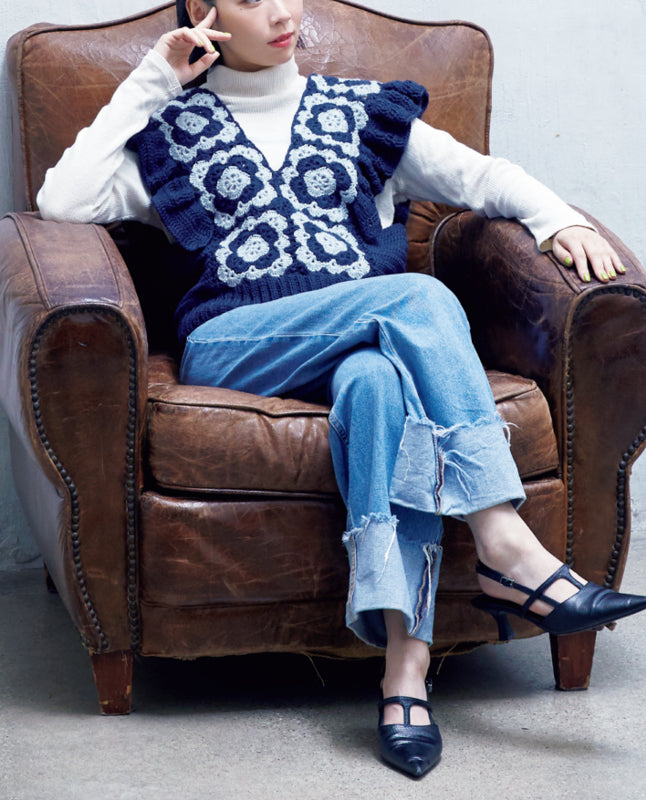 【DL 編み物】モチーフつなぎのフリルベスト Design by MANAMI（DLknit-0052）