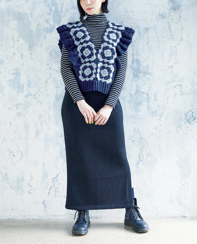【DL 編み物】モチーフつなぎのフリルベスト Design by MANAMI（DLknit-0052）