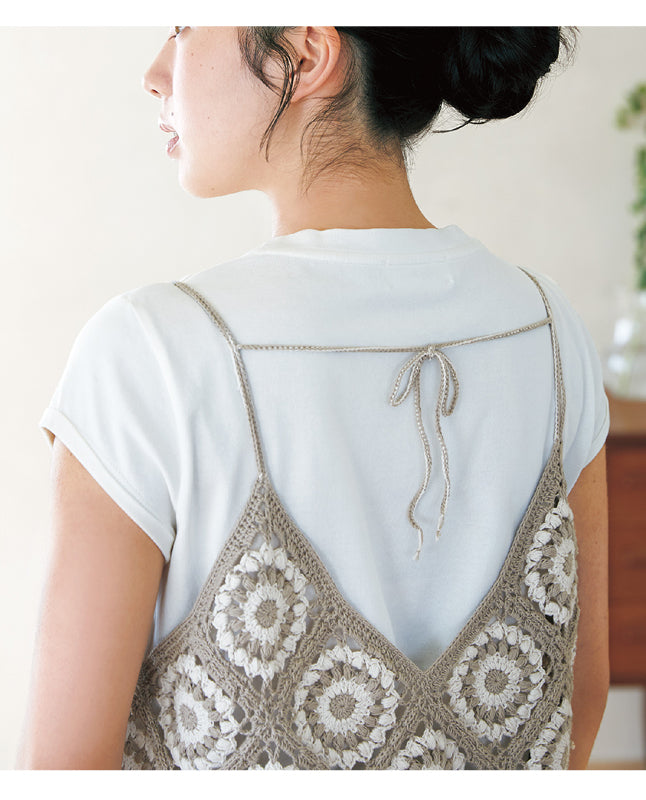ハンドメイド　ニット　キャミソール( 白×シルバー)✩‧₊ 編み物 | モチーフつなぎのキャミソール Design by Lunedi777（泉 玉青